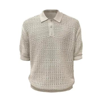 AIDASE  -  Men's Solid Color Hollow Knitted Short-Sleeved T-Shirt American Retro Fashion Trend Loose Casual Breathable Summer Men's Tops aidase-shop